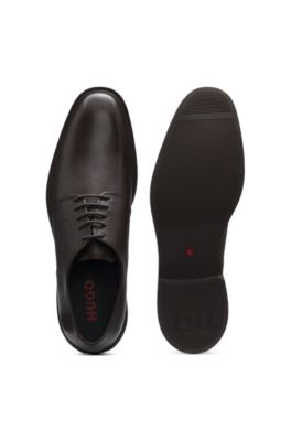 Derby shoes in smooth leather with embossed logo, Dark Brown