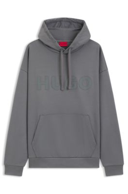 Sudadera oversize fit con capucha en felpa de algod&oacute;n con logo reflectante, Gris claro
