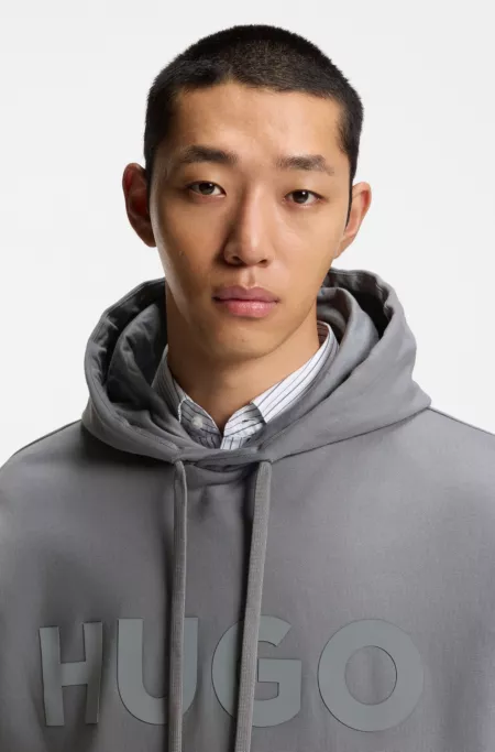 Tonal-logo hoodie in cotton terry