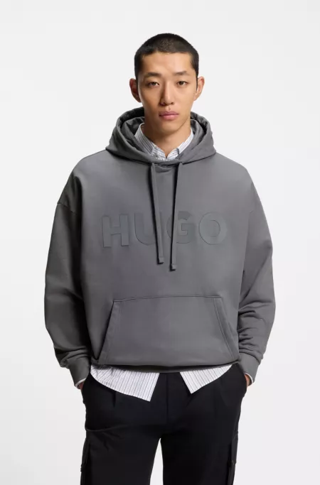 Tonal-logo hoodie in cotton terry