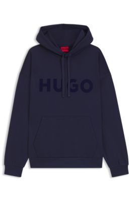 Tonal-logo hoodie in cotton terry, Dark Blue