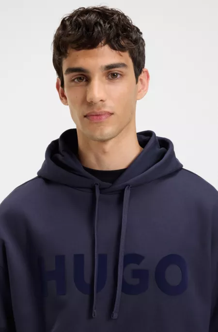 Tonal-logo hoodie in cotton terry