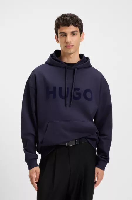 Tonal-logo hoodie in cotton terry