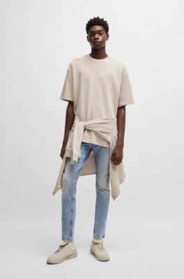 Extra-slim-fit jeans in stonewashed blue stretch denim, Blue