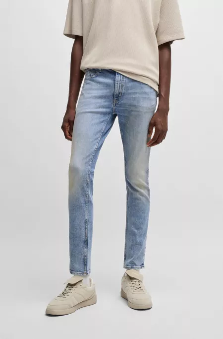 Extra-slim-fit jeans in stonewashed blue stretch denim