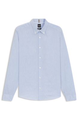 Camisa abotonada regular fit de lino, Celeste