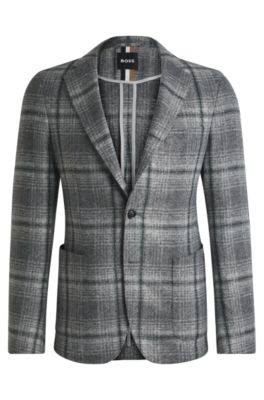 Hugo Boss Slim-fit Jacket In Checked Stretch Cloth In Grey