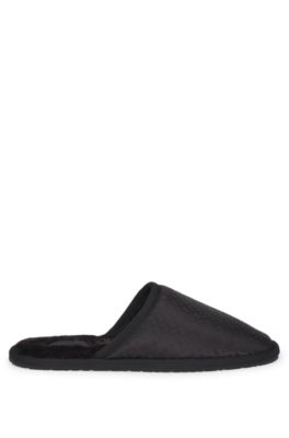 Fleece-lined slippers with monogrammed uppers and open back, Black