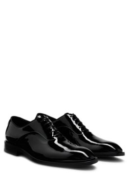 Hugo Boss Patent-leather Oxford Shoes With Stitching Details In Black