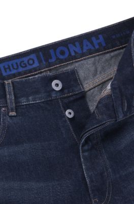 Regular-fit jeans in dark-blue stonewashed denim, Dark Blue