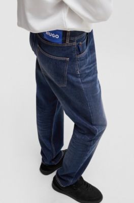 Regular-fit jeans in dark-blue stonewashed denim, Dark Blue
