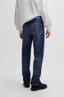 Regular-fit jeans in dark-blue stonewashed denim, Dark Blue