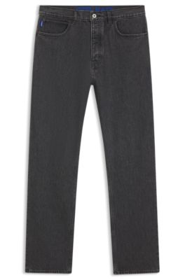 Baggy-fit jeans in black stonewashed denim, Black