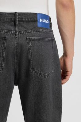 Baggy-fit jeans in black stonewashed denim, Black