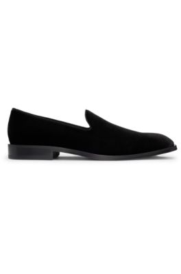 Velvet slip-on loafers with leather trims, Black