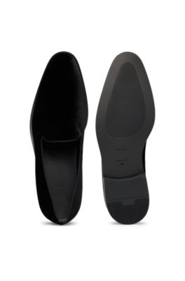 Velvet slip-on loafers with leather trims, Black