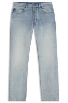 Regular-fit jeans in bright-blue cotton denim, Turquoise