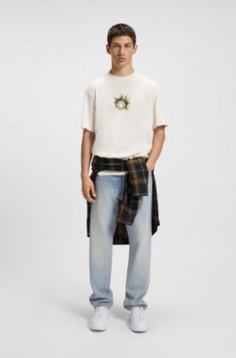 Regular-fit jeans in bright-blue cotton denim, Turquoise