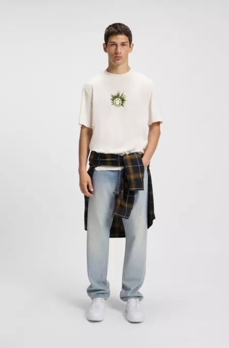 Regular-fit jeans in bright-blue cotton denim