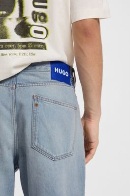 Regular-fit jeans in bright-blue cotton denim, Turquoise