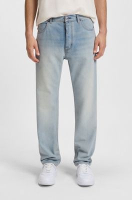 Regular-fit jeans in bright-blue cotton denim, Turquoise