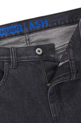 Slim-fit jeans in black stonewashed stretch denim, Dark Grey