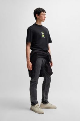 Slim-fit jeans in black stonewashed stretch denim, Dark Grey