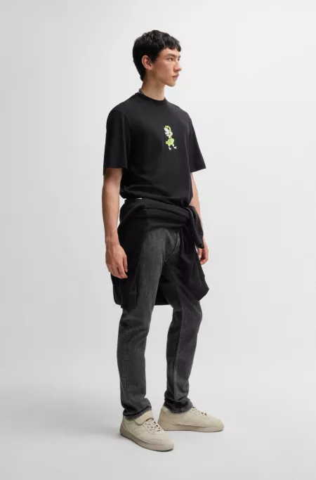 Slim-fit jeans in black stonewashed stretch denim