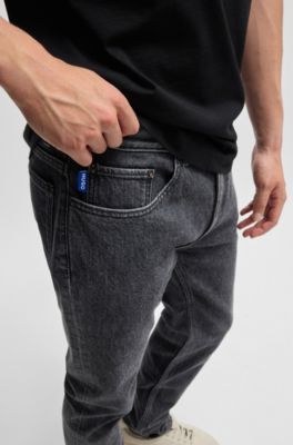 Slim-fit jeans in black stonewashed stretch denim, Dark Grey