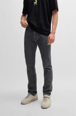 Slim-fit jeans in black stonewashed stretch denim, Dark Grey