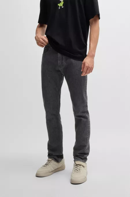Slim-fit jeans in black stonewashed stretch denim