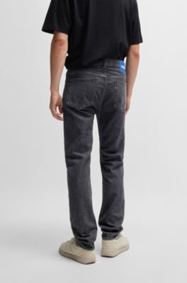 Slim-fit jeans in black stonewashed stretch denim, Dark Grey