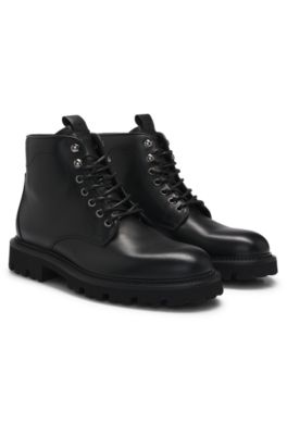Hugo Boss Burnished-leather Half Boots With Apron Toe In Black