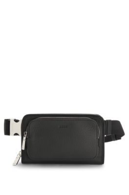 Embossed-logo crossbody bag in Italian leather, Black