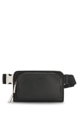 Bolso cruzado de piel italiana con herrajes plateados, Negro