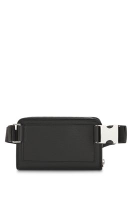 Embossed-logo crossbody bag in Italian leather, Black