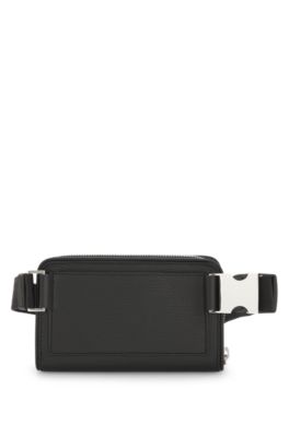 Bolso cruzado de piel italiana con herrajes plateados, Negro