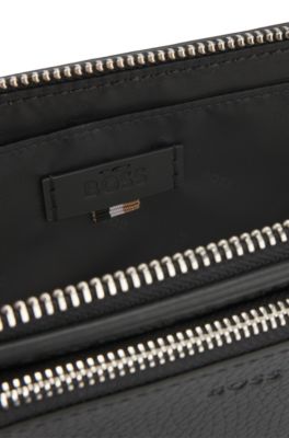 Bolso cruzado de piel italiana con herrajes plateados, Negro