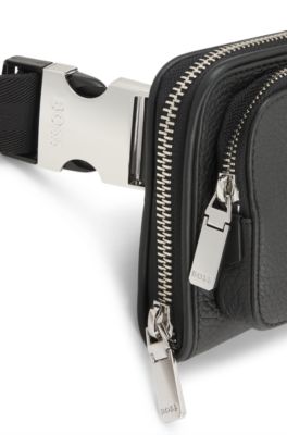 Embossed-logo crossbody bag in Italian leather, Black