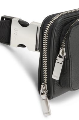 Bolso cruzado de piel italiana con herrajes plateados, Negro