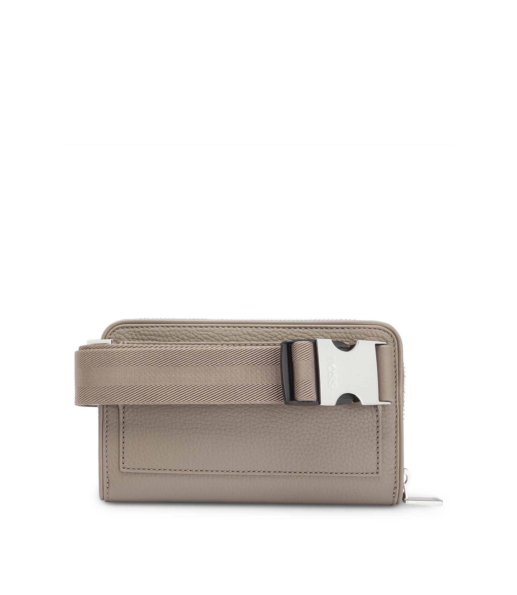 BOSS - Embossed-logo crossbody bag in Italian leather - Light Green