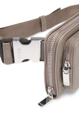 Embossed-logo crossbody bag in Italian leather, Light Green