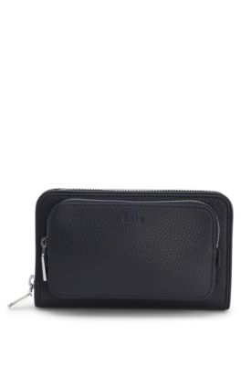 Italian leather crossbody bag with silver hardware, Dark Blue