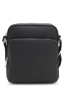 Bolsa de reportero de piel italiana de grano natural, Negro