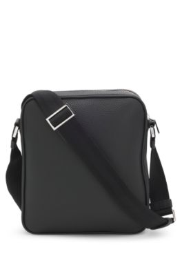 Bolsa de reportero de piel italiana de grano natural, Negro