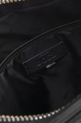 Bolsa de reportero de piel italiana de grano natural, Negro