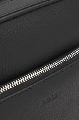 Bolso mensajero en piel italiana con grano natural, Negro