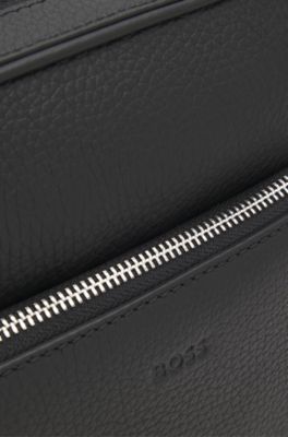 Bolso mensajero en piel italiana con grano natural, Negro