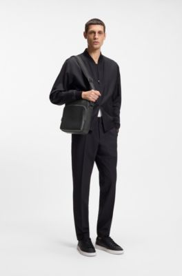 Bolsa de reportero de piel italiana de grano natural, Negro