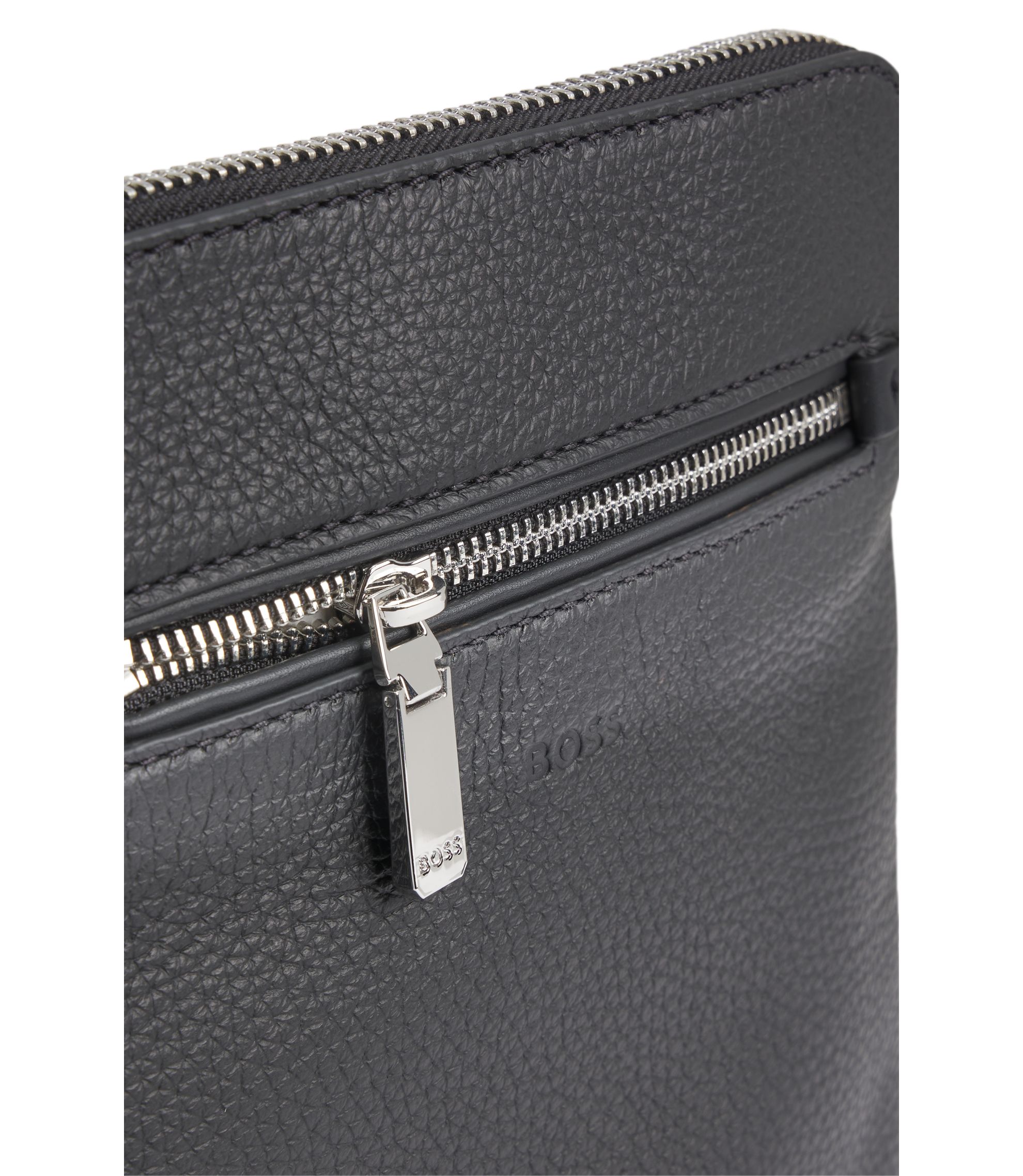 BOSS - Embossed-logo envelope bag in Italian leather - Black